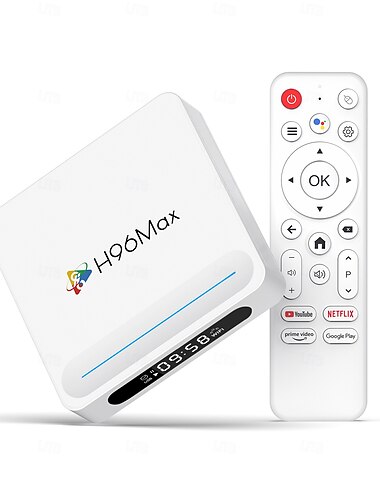  h96 max android tv-boksi 4+128g, 8k ultra hd älykäs suoratoistomediasoitin Google Assistant -äänikomentokaukolla, tukee Netflixiä, YouTubea, Prime Videota, Google Play Kauppaa, kaksois-Wi-Fi 2.4g/5g