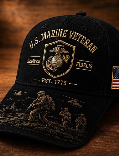  Amerikai tengerészgyalogos veterán baseballsapka, hímzett katonai veterán sapka amerikai zászló folttal, állítható hazafias kamionos sapka veteránoknak, mindennapi viselet, emlékajándék férfiaknak