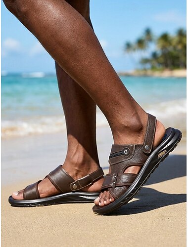  herrsandaler med öppen tå för strandsemester, justerbara sommarskor med rem, lätta, halkfria sandaler för resort, pool, strand