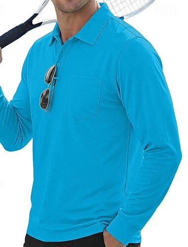  Hombre Color sólido Camisa deportiva Camisas de polo Camiseta de tenis Tee de tenis Manga Larga Bolsillo Botones Ligero Eslático Dispersor de humedad Transpirable Tenis Golf Corriendo Cuello Camisero