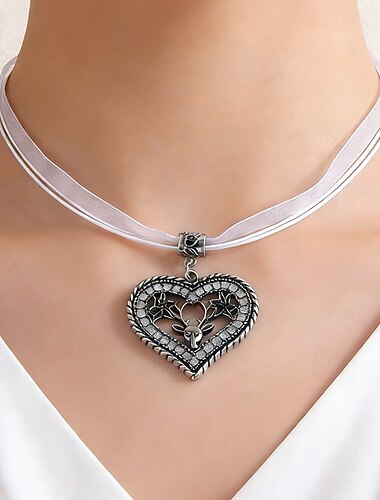  Oktoberfest Collier Set de Bijoux pendentif Cœur Cerf Bavarois Allemand Munich Prairies Femmes Carnaval Fête de la Bière Tissu de style traditionnel