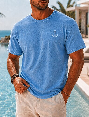  Homme Couleur Unie Voilier Chemise délavée à l'acide T-shirt épais Manche Courte T-shirt DTG Col ras du cou Chemise Hawaïen Quotidien Fête Bleu Violet Vert Printemps & Été Vêtement Tenue S M L XL XXL