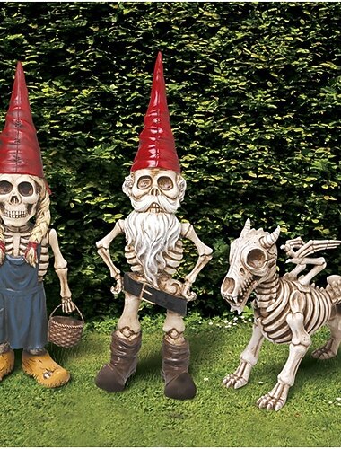  Statues de gnomes squelettes en résine pour jardin d'Halloween, sculptures de gnomes zombies, figurines de nains en résine, décorations d'horreur