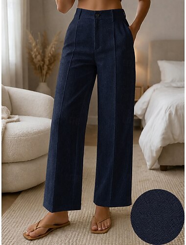  Mujer Vaqueros Moda Ropa de calle Longitud total Alta cintura Plano Bolsillo Cintura elástica Cómodo Diario Calle Casual Negro Azul Marino Azul cielo Primavera Otoño Ajuste regular