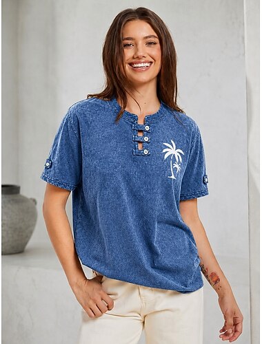  softfade™ naisten vintage-henley-paita 100 % puuvillaa - pehmeäksi pesty lyhythihainen peruspaita