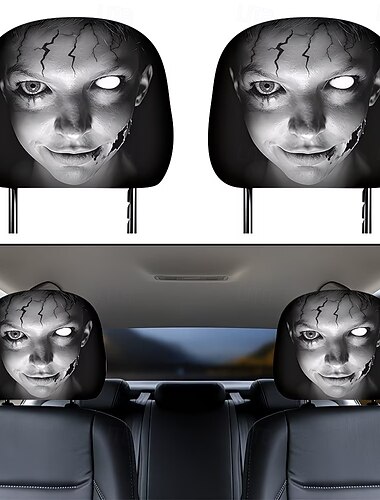  2/4 Stück Autositz-Kopfstützenbezüge mit Make-up-Effekt, lustige Scherzartikel, universell passend, dehnbar, waschbar und einfach zu montieren, komfortabler Sitzschutz für Pkw und SUVs