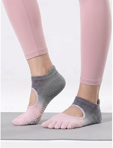  Halkfria yogastrumpor med fem tår för kvinnor - gradienterade pilates-barresockor med grepp för inomhusträning