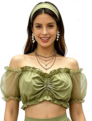  Oktoberfest Dirndl-blouse Schouderafhangend Bijgesneden Pofmouw hulp in de huishouding Bavarian Duits München Weiden Dames Carnaval Bierfestival Doek in traditionele stijl
