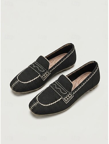  Schwarze Strick-Ballerinas für Damen mit gepolsterter Komfort-Innensohle – atmungsaktive, leichte Slipper zum Hineinschlüpfen für Freizeit, Reisen, Shopping und den Alltag.
