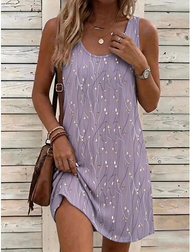  Per donna Mini Abito Vestito Estivo Abito a trapezio Abito Estivo Vacanza Casual Boho Spiaggia Feste Matrimonio Vestibilità regolare Floreale Grafico Leopardo Senza Maniche Collo a U Blu Rosa Viola