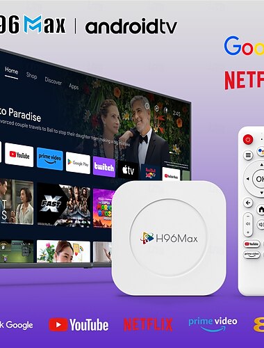  H96 Max Android 14 TV-boks 8k ultra HD smart streaming mediaspiller, Google Assistant stemmefjernkontroll, støtte Netflix YouTube Prime Video Disney+, hvit 8k UHD hjemmekinoanleggsboks for smart-TV