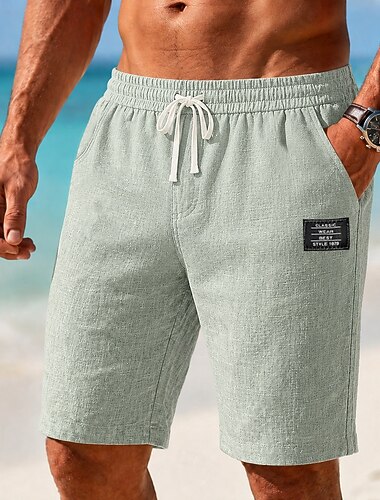  Herren Shorts Leinenshorts Sommershorts Freizeitshorts Kordelzug Bestickt Logo Einfach Leicht Atmungsaktiv Knielang Lässig Täglich Outdoor Urlaub Mode Weiß Khaki Unelastisch