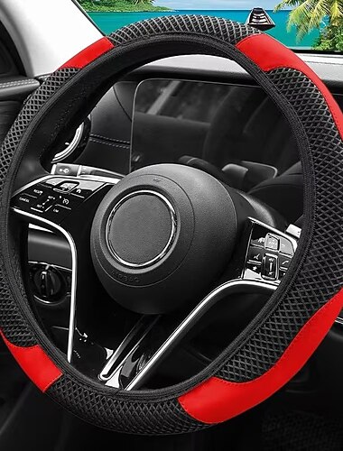  Housse de volant sport universelle de 15 pouces pour voiture, en maille alvéolée respirante &Accessoire intérieur automobile en cuir antidérapant et confortable, compatible avec la plupart des
