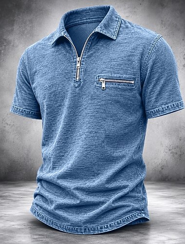  Camisas Polo Masculinas SoftFade™ Camisa Lavada Ácida Casual Trabalho Com Zíper Manga Curta Fashion Básica Lisa Zíper Botões Verão Primavera Azul Azul Marinho Verde