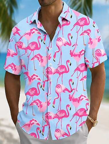  Homme Flamant rose Cocotier Plantes Tropicales Chemise hawaïenne Chemises tropicales Chemise Aloha Manche Courte Hawaïen Quotidien Vacances à la Plage Été Printemps Col Rabattu Impression 3D Chemises