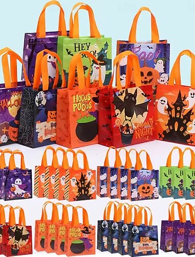  8/16 stk. håndholdte halloween-gaveposer, gaveposer, handleposer, gaveemballasjeposer med alver, spøkelser, gresskar og flaggermus, egnet for dåp, bursdager og annen høytidsdekorasjon.