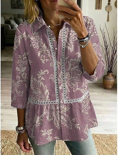  Dames Overhemd Oogje top Tuniek Normaal shirt Vetergat Ombre Bloemig Grafisch Elegant Bohemen Vakantie Strijkijzer Lange tops Strand bruiloft Casual Dagelijks blauw Paars Groen Zomer Lente Herfst