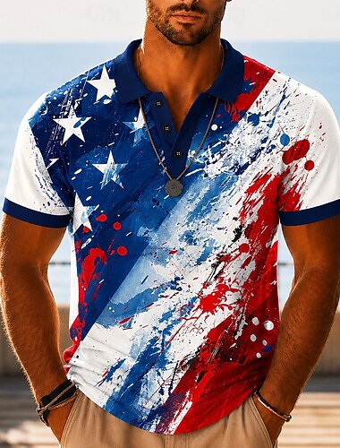  4 luglio 2026 250° Per uomo Bandiera Americana Polo Hawaiane Manica Corta Magliette polo Camicie con Colletto Casual Athleisure Abbigliamento quotidiano Abito da festa Stampa 3D Bottoni Tessuto