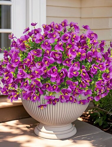 Fiori artificiali di viola del pensiero per esterni, 12 mazzi, primavera finta &Piante estive per esterni, vasi da interno, per porta d'ingresso, portico, giardino, patio, davanzale, decorazione per