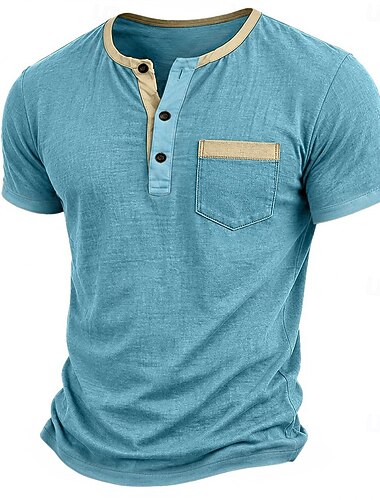  Pánské Tričko Tričko Henley Trička Tričko s krátkým rukávem Tričko Top Krátký rukáv Barevné bloky Jednobarevné Módní Designové Základní Slátanina Henley Ležérní Dovolená ulice Jaro léto Léto Jaro