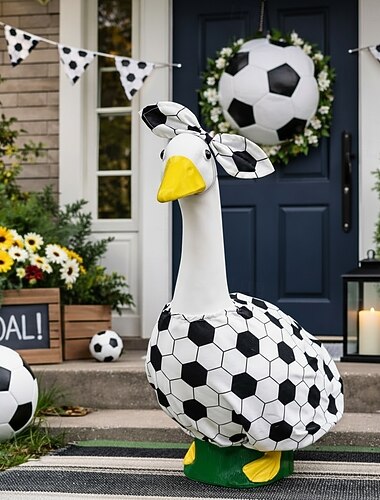  Grote ganzenoutfit met voetbalthema en bijpassende hoofdband, decoratie voor de veranda of tuin van een sportfan, ganzenkleding met voetbalpatroon voor een groot tuinganzenbeeld, buitendecoratie,