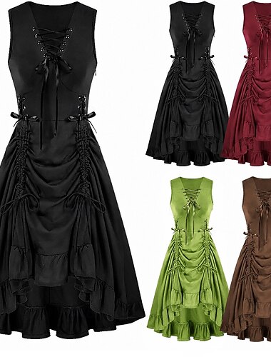  Punk og gotisk Renessanse Steampunk Kjoler Trollmann / heks Goth Girl Helfarge Kostyme Dame fantasi Steampunk Valborgsnatt Halloween Karneval Maskerade Fritid / hverdag Voksne Kjole