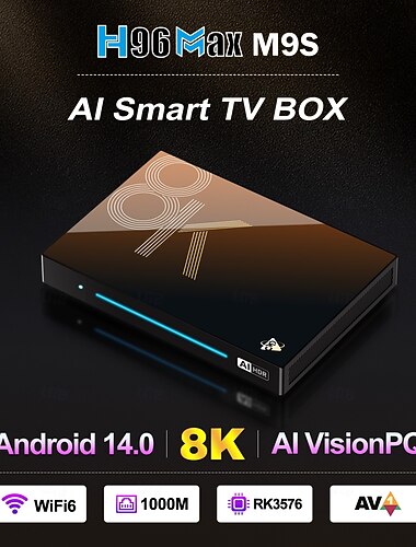  Android 14.0 TV Box H96 Max M9S, processador octa-core RK3576, Smart TV Box 8K Ultra HD, Wi-Fi 6, LAN de 1000M, AI Vision PQ (AI-SR/MEMMC), AV1, controle remoto Bluetooth, reprodutor de mídia dual