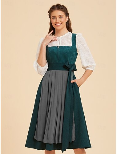  Oktoberfest Vestido Dirndl Comprimento Midi Avental com aparência de cetim Com bolsos Decote Balconette Empregada Bávaro Alemão Alpino prados Mulheres Carnaval Festival da Cerveja Pano de Estilo