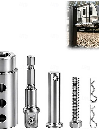  9-delige roestvrijstalen aanhangerkrik-adapter voor elektrische boormachine, 2-in-1 rateladapter voor elektrische boormachine met 1/2 inch dopbit, robuust 1 inch aandrijfas-zwengelgereedschap,