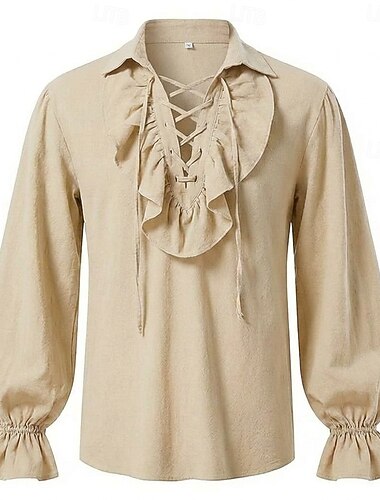  Medieval Renacimiento Camisas Larga Pirata Vikingo Disfraz Hombre Vikingo Pirata Víspera de Todos los Santos Carnaval Rendimiento LARP Feria Ren Adulto Camisas