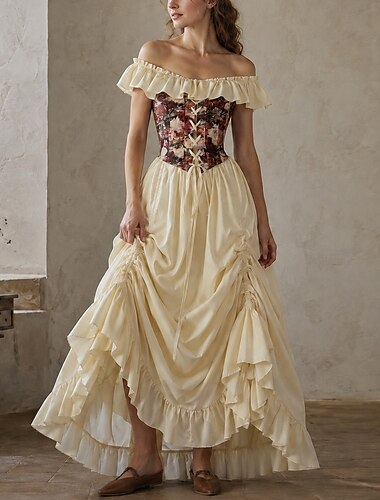  Retro Vintage Mittelalterlich Renaissance Kleid Ärmellos Prinzessin Korsett Blumen Kostüm Damen Fantasie Halloween Karneval Renaissance-Messe LARP Erwachsene Kleid Frühling & Sommer