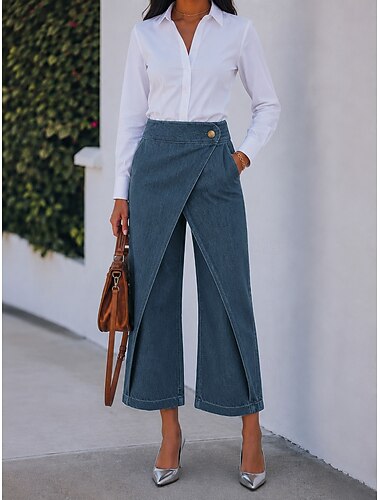  Mujer Vaqueros Perneras anchas Chinos Pantalones anchos Moda Hasta el Tobillo Alta cintura Comodidad Microelástico Trabajo Vacaciones Formal Negro Azul Claro Gris Verano Primavera Holgado