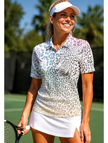  Dam Leopard Sporttröja Vandringspolotröja Tennisskjorta Tenniströja Kortärmad Blommig Knappar UPF50+ UV-resistent Hög Elasisitet Fuktabsorberande Andningsfunktion Volleyboll Tennis Golf Krage
