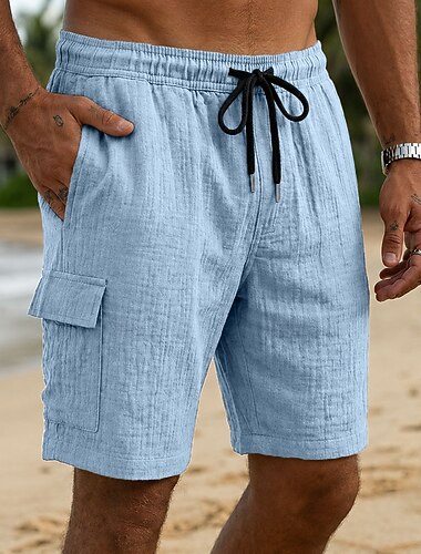  Męskie Spodenki cargo Letnie szorty Szorty plażowe Szorty na co dzień Ściągana na sznurek Elastyczny pas Multi Pocket Jednokolorowe Komfort Oddychający Do kolan Codzienny Na zewnątrz Streetwear Urlop