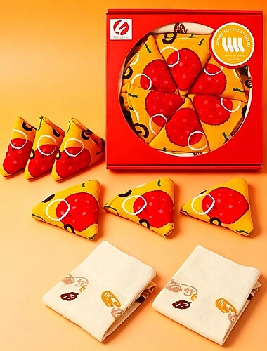  Calzini divertenti a tema pizza in confezione regalo per uomo &donna - 4 paia di calzini in cotone con stampa pizza mista, idea regalo creativa per compleanno e Natale per gli amanti del cibo, calzini