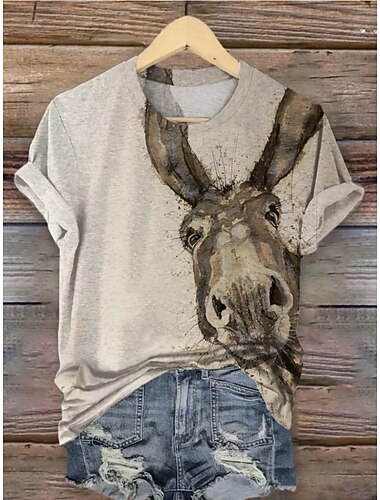  Dames T-shirt Afdrukken Grafisch dier Giraffe Vintage Stijlvol Klassiek Korte mouw Strakke ronde hals Ronde hals Normale tops Casual Dagelijks Weekend Fel Oranje Oranje Grijs Zomer Lente Herfst Winter