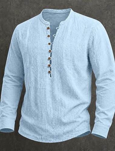  Masculino Camisa de linho Camisa Popover camisa de verão Camisa casual Tecido Casual Diário Branco Preto Azul Marinha Azul Céu Manga Longa Colarinho Chinês Verão Primavera Roupa Botões