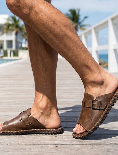  Sandali da pescatore da uomo marroni: sandali comodi e traspiranti a punta aperta, calzature estive leggere per vacanze al mare, crociere, viaggi e tempo libero quotidiano.