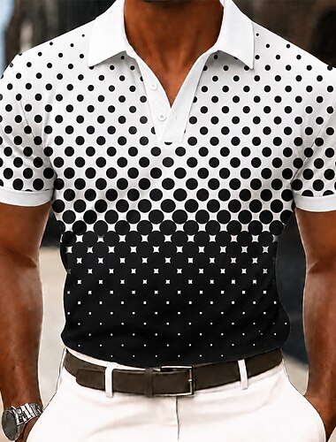  Per uomo Geometrico Polo Manica Corta Magliette polo Camicie con Colletto Business Casual Athleisure Stampa 3D Bottoni Tessuto retato traspirante Primavera & Estate Blu Nero Rosso