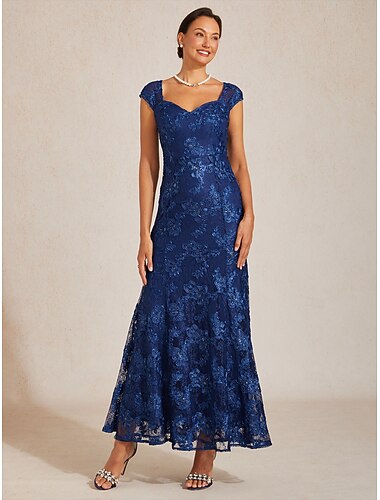  Femmes Robe maxi Robe Trompette Sirène Élégant Soirée À lacets Paillettes Fleuri Sans manches Col en V bleu marine