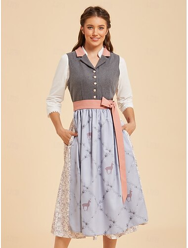  Oktoberfest Vestidos Dirndl Trachtenkleader Comprimento Midi Empregada Bávaro Alemão prados Mulheres Pano de Estilo Tradicional Sem Blusa (80 cm)