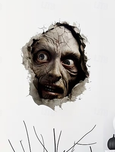  Halloween 3D-muursticker, griezelige vrouwelijke geest raamstickers, 3D horror raamstickers met gebroken muur, verwijderbare glasstickers voor woonkamer, slaapkamer, spookhuis, Halloween
