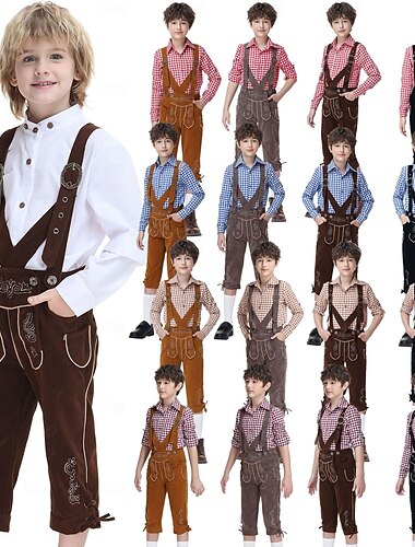  Oktoberfest Bundhosen Lederhosen-sett lederhosen Lang Lengde Broderi Tysk Alpint Arv Enger Gutt Karneval Ølfestivalen Tradisjonell stil klut