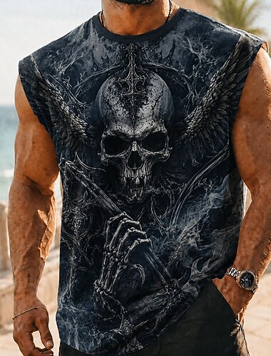  Homens Caveiras legais Camiseta Interior Sem Manga Camiseta Impressão 3D Gola Redonda Camisa Escuro Diário Feriado Preto 1 Preto Preto 2 Primavera Verão Roupa S M L XL 2XL 3XL