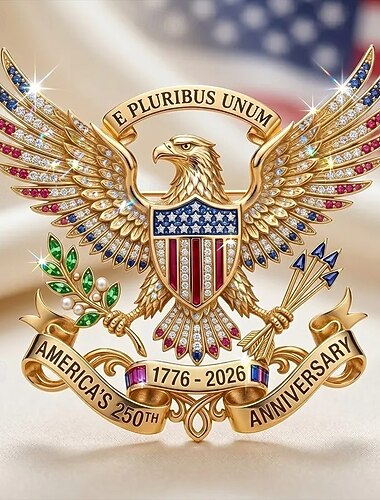  Broschnål för amerikanskt 250-årsjubileum, patriotisk kavajnål med amerikansk örn, minnesbrosch med strass från 1776-2026, smycken för män och kvinnor till USA:s självständighetsdag, minnesdagen,
