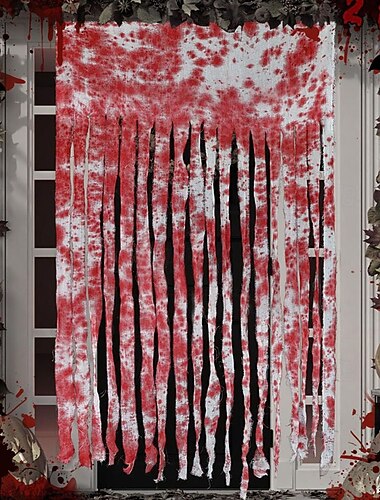  Tenda per porta insanguinata di Halloween, drappi di garza insanguinati con disegno di impronte di mani insanguinate, decorazioni spaventose per finestre e porte per case infestate, feste horror,