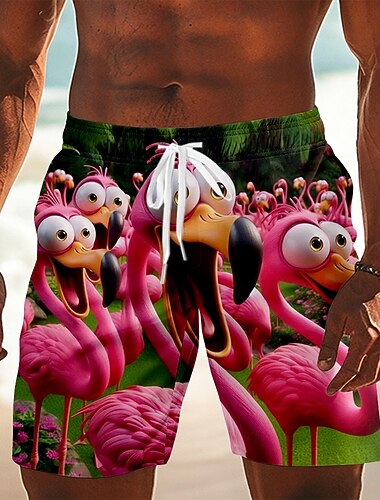  Herr Djur Flamingo Badshorts Baddräkter Badshorts Boardshorts Medium Midja Hawaiisk Dagligen Strandsemester Sidfickor Mesh foder Elastisk dragsko i midjan Designer Kläder