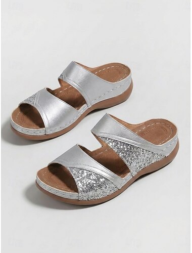  Metallic gouden glitter comfortabele slippers voor dames – open teensandalen met sprankelende details voor zomerse wandelingen, reizen en comfort de hele dag door.