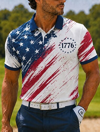  4 luglio 2026 250° Per uomo Bandiera Polo Sportivi Manica Corta Magliette polo Camicie con Colletto Casual Athleisure Abbigliamento quotidiano Abito da festa Stampa 3D Bottoni Tessuto retato