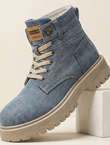  herreblå denim-kampstøvler – lette ankelstøvletter med snøring, vintage streetwear-sko for reiser, helgeeventyr og hverdagslig fritidsklær